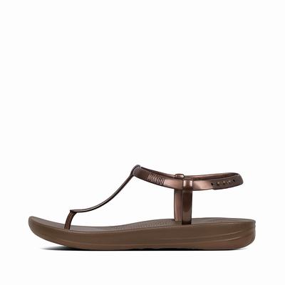 Fitflop Iqushion Splash Pearlised Back-Strap - Flip Flops Damen - Braun/Gold (DQY517482)